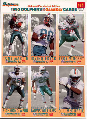 Miami Dolphins 1993 gameday cards sheet C image